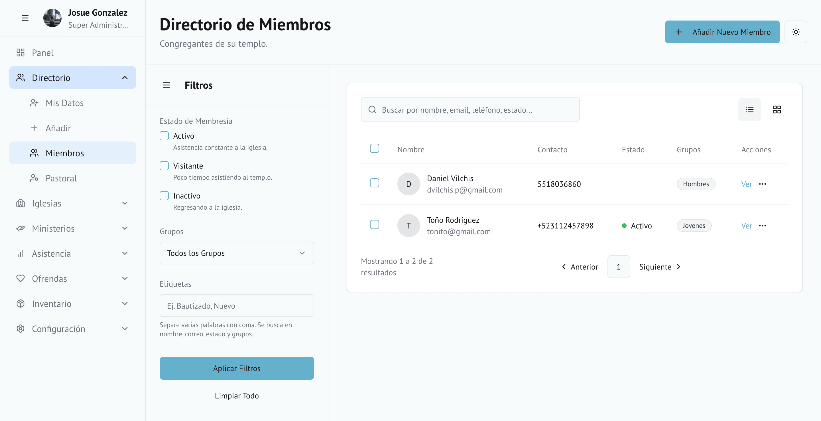 Tercer screenshot del módulo Directorio en documentación