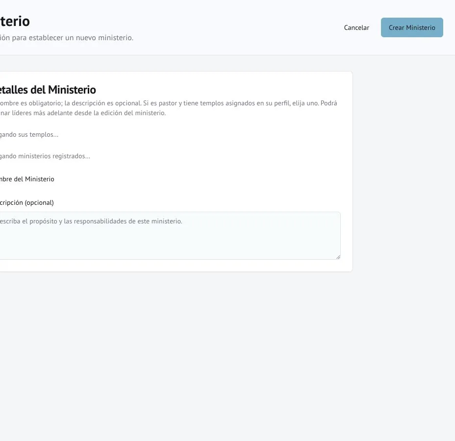 Vista de Registro de ministerio