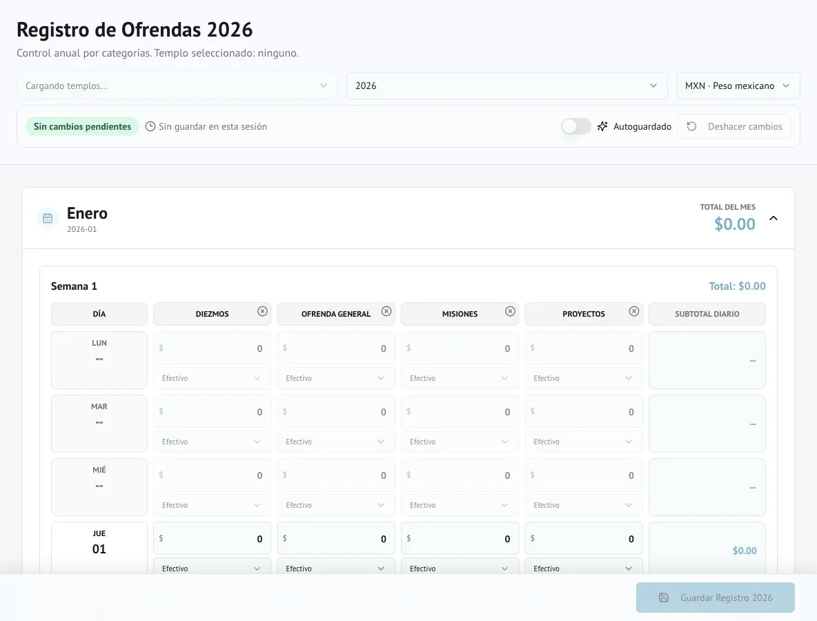 Vista de Registro de ofrendas