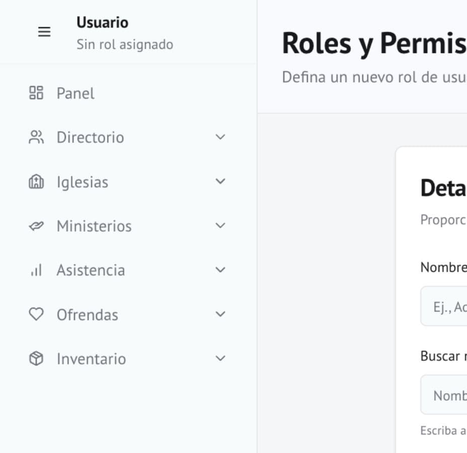 Vista de Roles y permisos