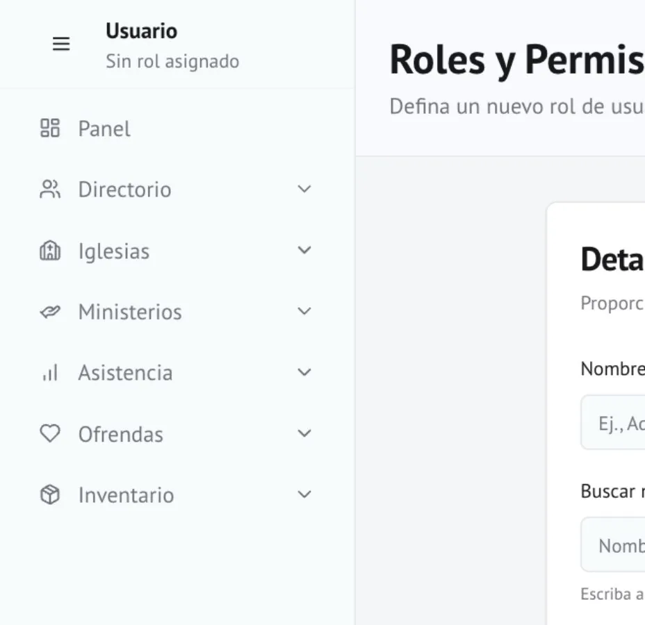 Vista de Roles y permisos